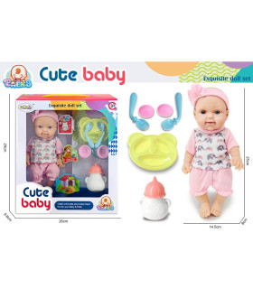 POPA BEBE CU FUNDĂ PE CAP ȘI USTENSILE DE HRANĂ - PĂPUȘI ȘI SIRENE