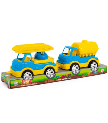 SET PENTRU COPII DIN 2 MAȘINI DE CONSTRUCȚII ÎN CUTIE DESCHISĂ, POMPIER ȘI CISTERNA - Utilaje agricole, de construcții și ech...