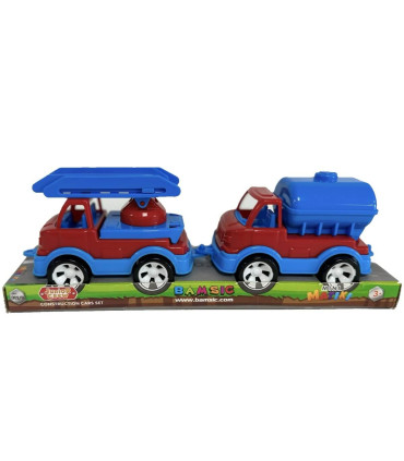 SET PENTRU COPII DIN 2 MAȘINI DE CONSTRUCȚII ÎN CUTIE DESCHISĂ, POMPIER ȘI CISTERNA - Utilaje agricole, de construcții și ech...