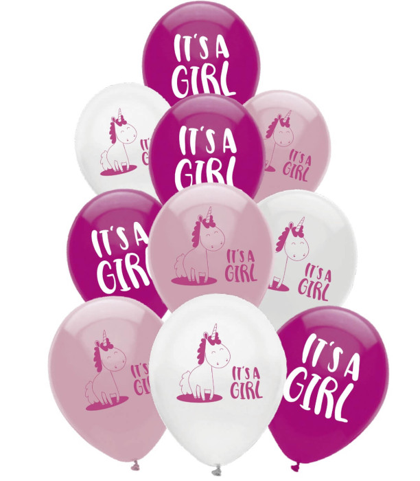 BALOANE 10 BUC. 12\\" - 30 CM PRINT IT'S A GIRL UNICORN - BALONI CU PRINT