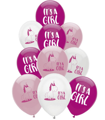BALOANE 10 BUC. 12\\" - 30 CM PRINT IT'S A GIRL UNICORN - BALONI CU PRINT