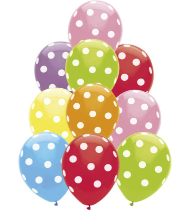 BALLOONS 10 PCS. 12\\" - 30 CM PRINT LARGE DOTS - BALLOONS WITH PRINT