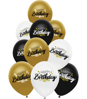 BALOANE 10 BUC. 12\\" - 30 CM METALIC PRINT HAPPY BIRTHDAY - BALONI CU PRINT