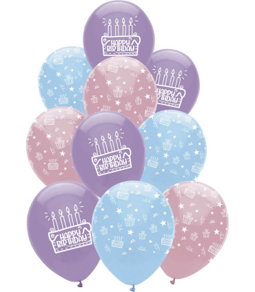 BALLOONS 10 PCS. 12\\" - 30 CM PRINT CAKE HAPPY BIRTHDAY - BALLOONS WITH PRINT