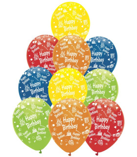 BALOANE 10 BUC. 12\\" - 30 CM PRINT HAPPY BIRTHDAY - BALONI CU PRINT
