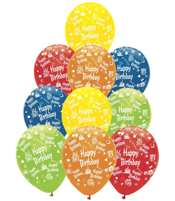 BALOANE 10 BUC. 12\\" - 30 CM PRINT HAPPY BIRTHDAY - BALONI CU PRINT