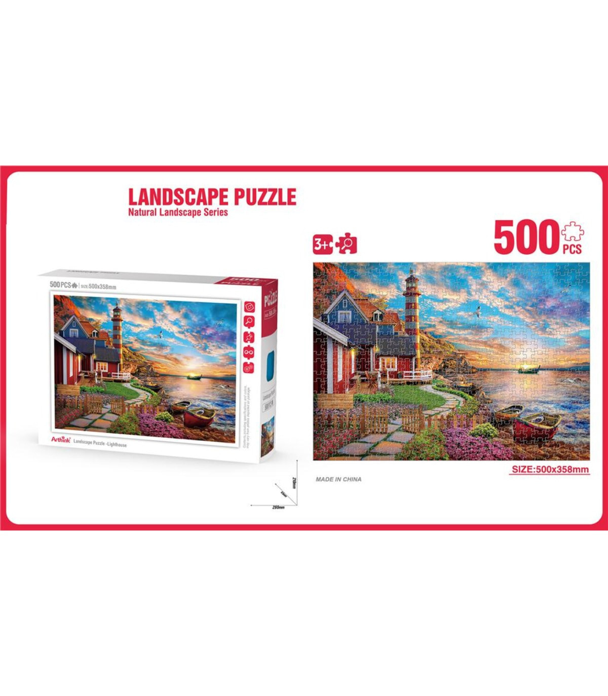 PUZZLE PENTRU COPII 500 PIESE PEISAJ CU FAR - PUZZLE ȘI CUBURI