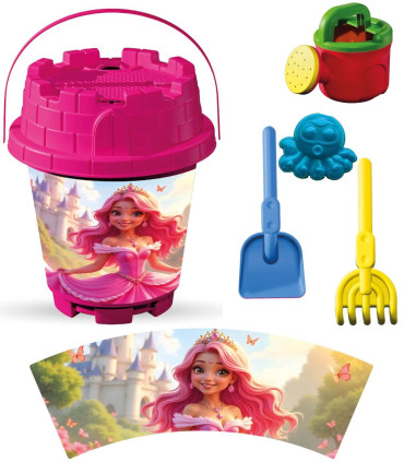 BIG SAND BUCKET 5 PIECES + WATERING CAN, WITH PICTURES, 6 TYPES - FOR SAND