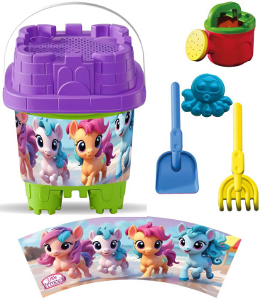 Square Sand Bucket 5 Parts + Watering Can, with Pictures, 6 Types - FOR SAND