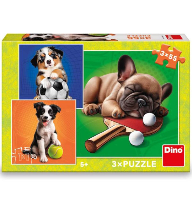 PUZZLE PENTRU COPII CÂINI 3X55 PIESE - PUZZLE ȘI CUBURI