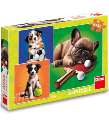 PUZZLE PENTRU COPII CÂINI 3X55 PIESE - PUZZLE ȘI CUBURI