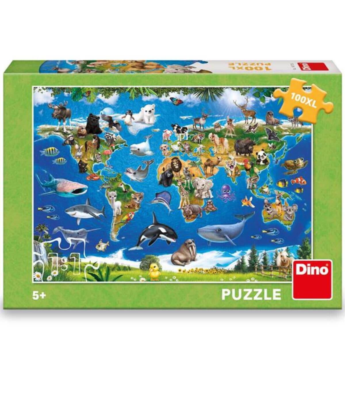 PUZZLE PENTRU COPII HARTĂ A LUMII CU ANIMALE 100 XL PIESE - PUZZLE ȘI CUBURI
