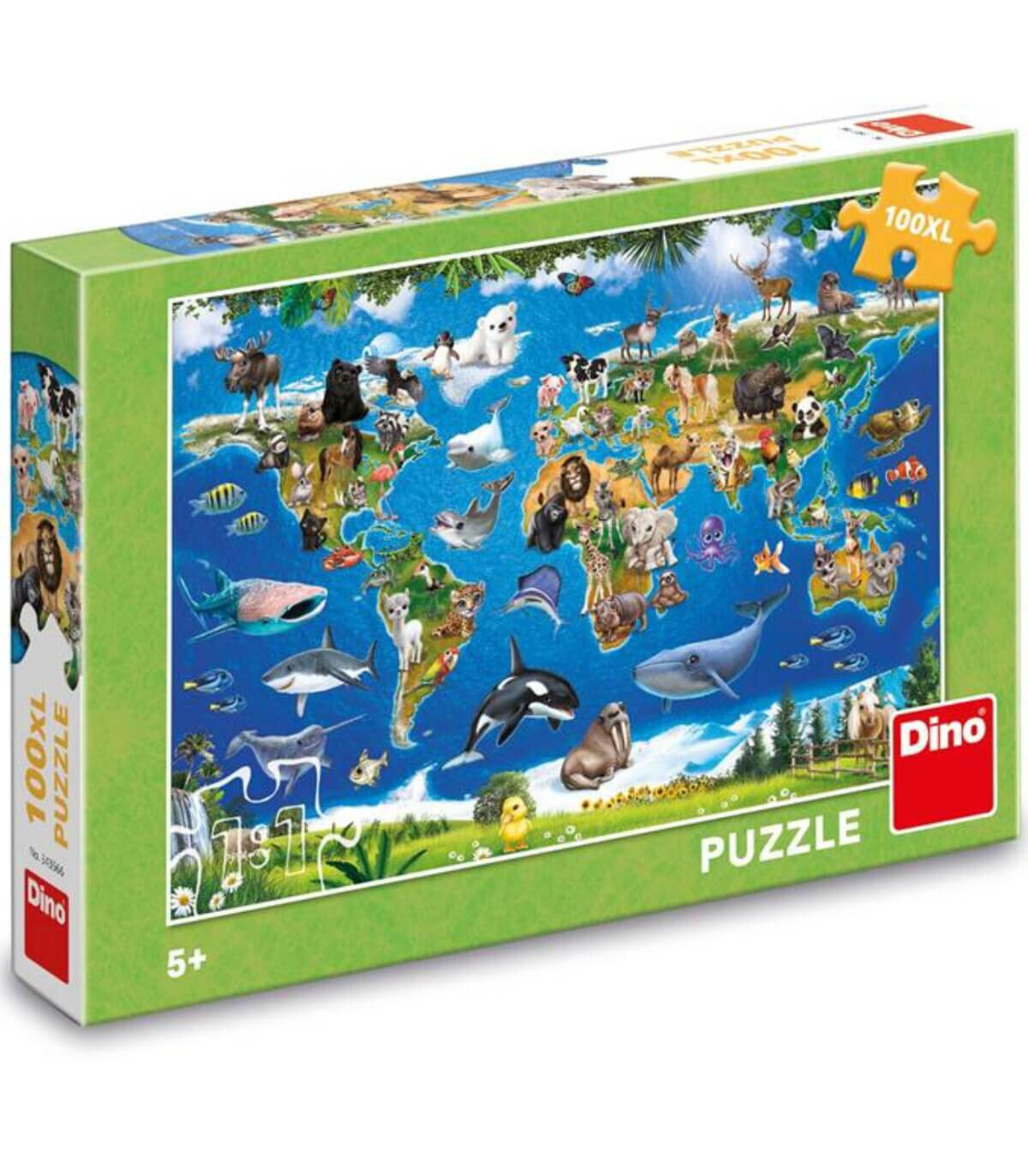 PUZZLE PENTRU COPII HARTĂ A LUMII CU ANIMALE 100 XL PIESE - PUZZLE ȘI CUBURI