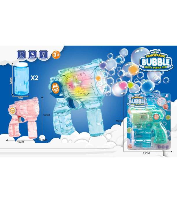 PISTOL TRANSPARENT PENTRU BALOANE DE SĂPUN 8 ORIFICII 2 CULORI - BULE DE SĂPUN