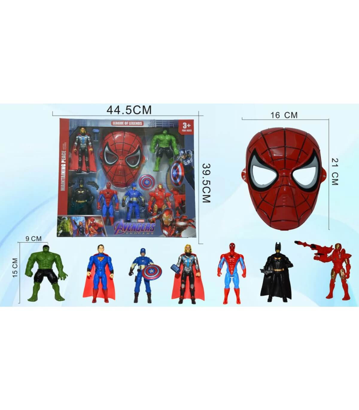 6 SUPERHERO FIGURES WITH MASK IN A LARGE BOX - Heroes
