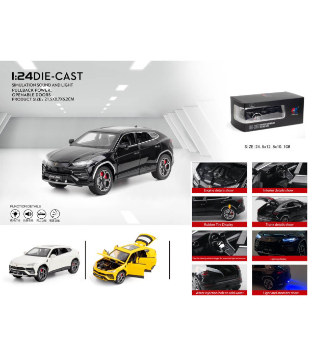 MAȘINĂ DE COLECȚIE METALICĂ LAMBORGHINI JEEP 1:24 + PUȘCĂ - METALICE