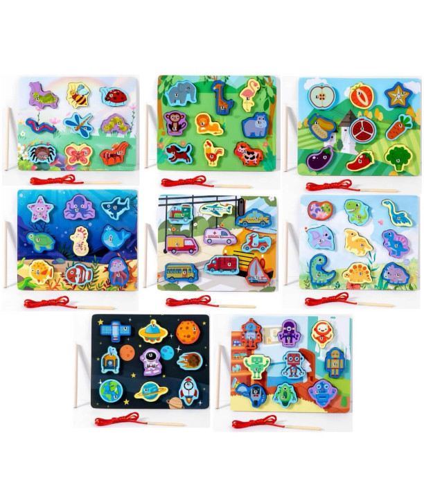 PUZZLE DIN LEMN CU MAGNET PENTRU PEȘTE 8 TIPURI - DIN LEMN