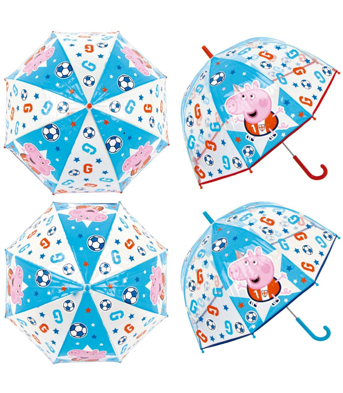 UMBRELĂ MANUALĂ PENTRU COPII CAMPANĂ PEPPA PIG - GEORGE TRANSPARENTĂ 2 CULORI - UMBRARE PENTRU COPII