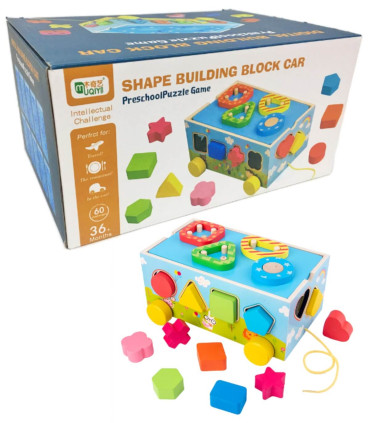 WOODEN SORTER FOR BABIES WITH PULL STRING AND WHEELS - WOODEN