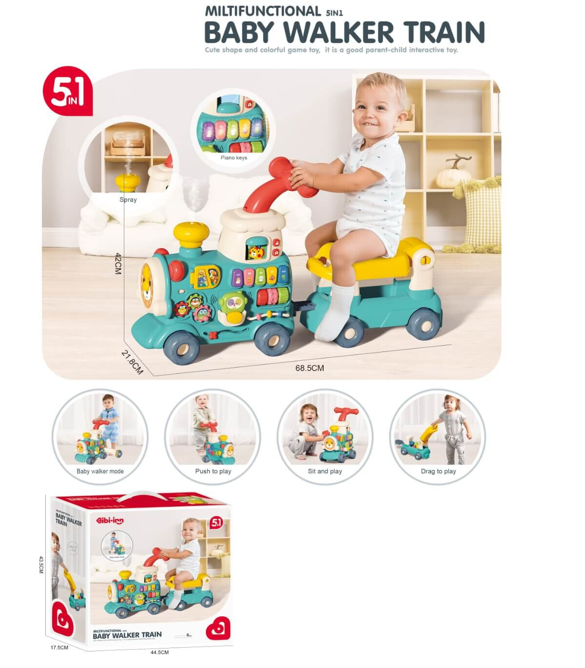 CHILDREN'S MULTIFUNCTIONAL PUSH AND RIDE LOCOMOTIVE 5 IN 1 - CARS AND MOTORCYCLES FOR DRIVING