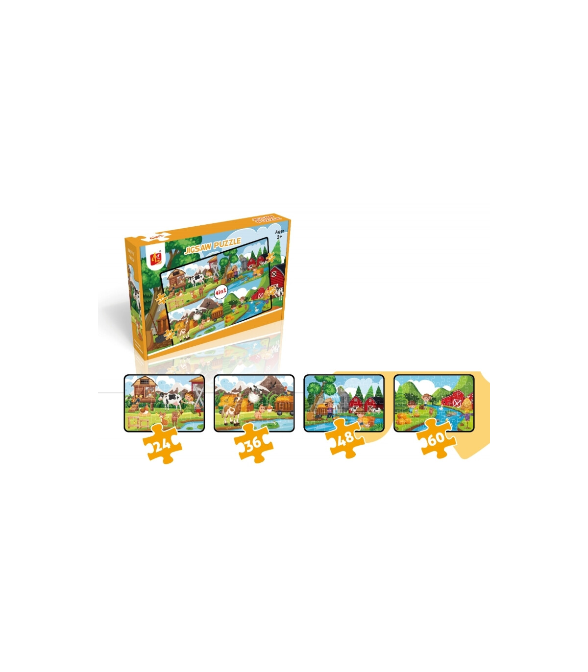 PUZZLE 4 ÎN 1 ANIMAL - PUZZLE ȘI CUBURI