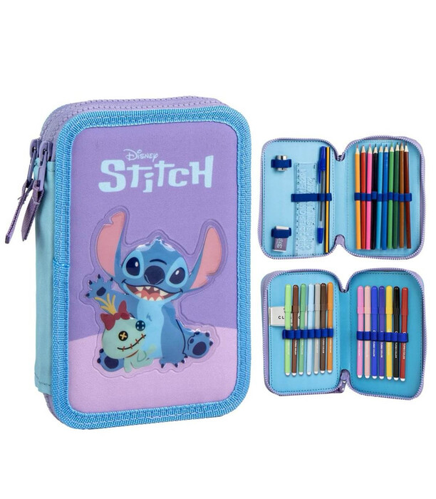 NECESSARY WITH 2 COMPARTMENTS AND SCHOOL SUPPLIES STITCH PINK Cerda