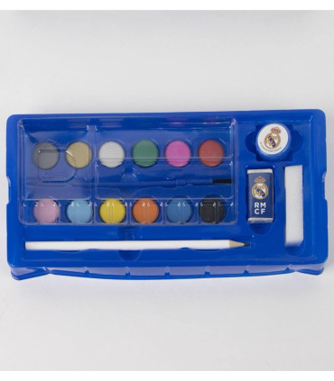 THREE-TIERED CASE WITH PENCILS, MARKERS, AND PAINTS REAL MADRID Cerda