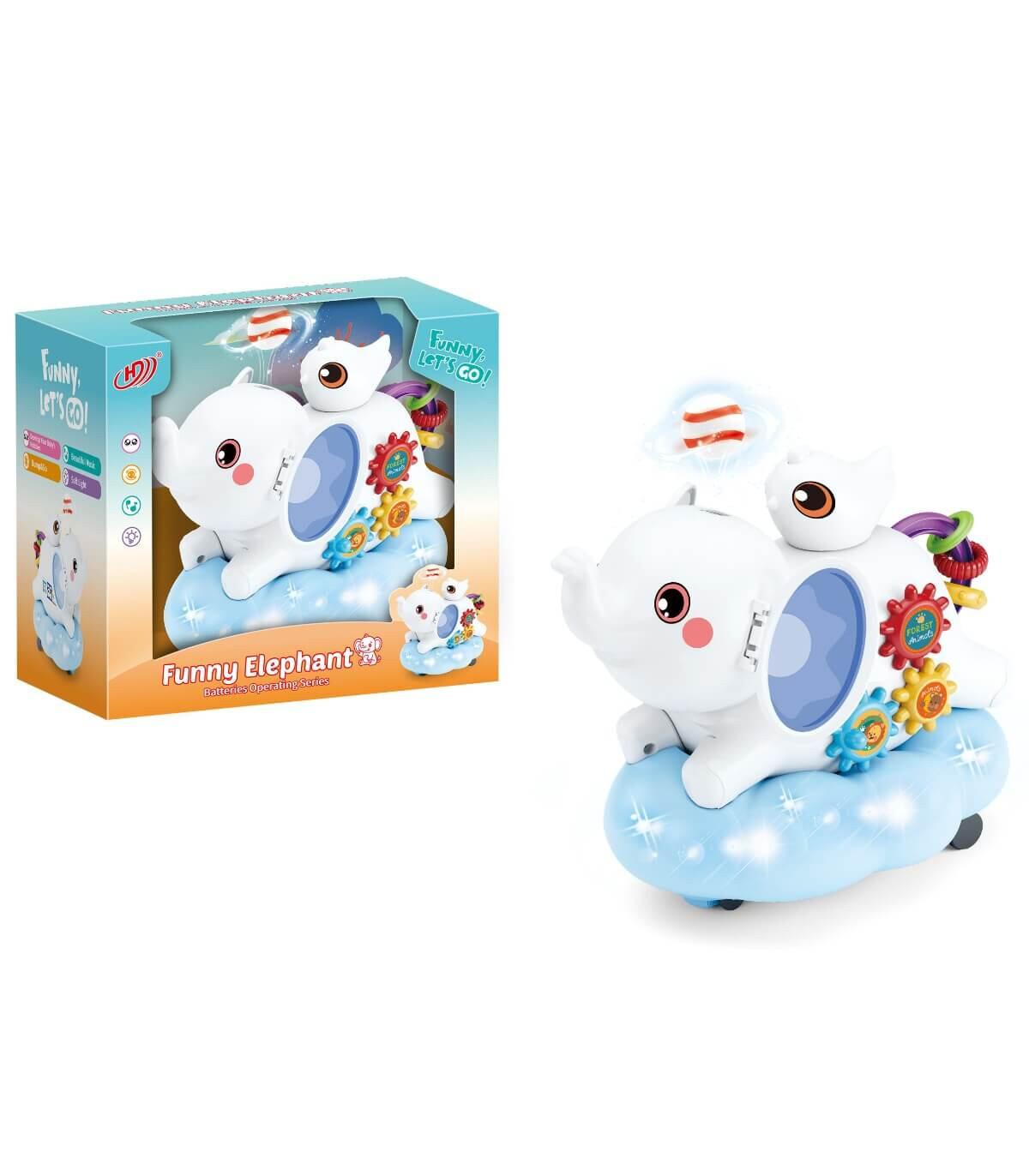 JUCĂRIE MUZICALĂ PENTRU BEBELUȘ ELEFANT ÎN CUTIE Armtoys