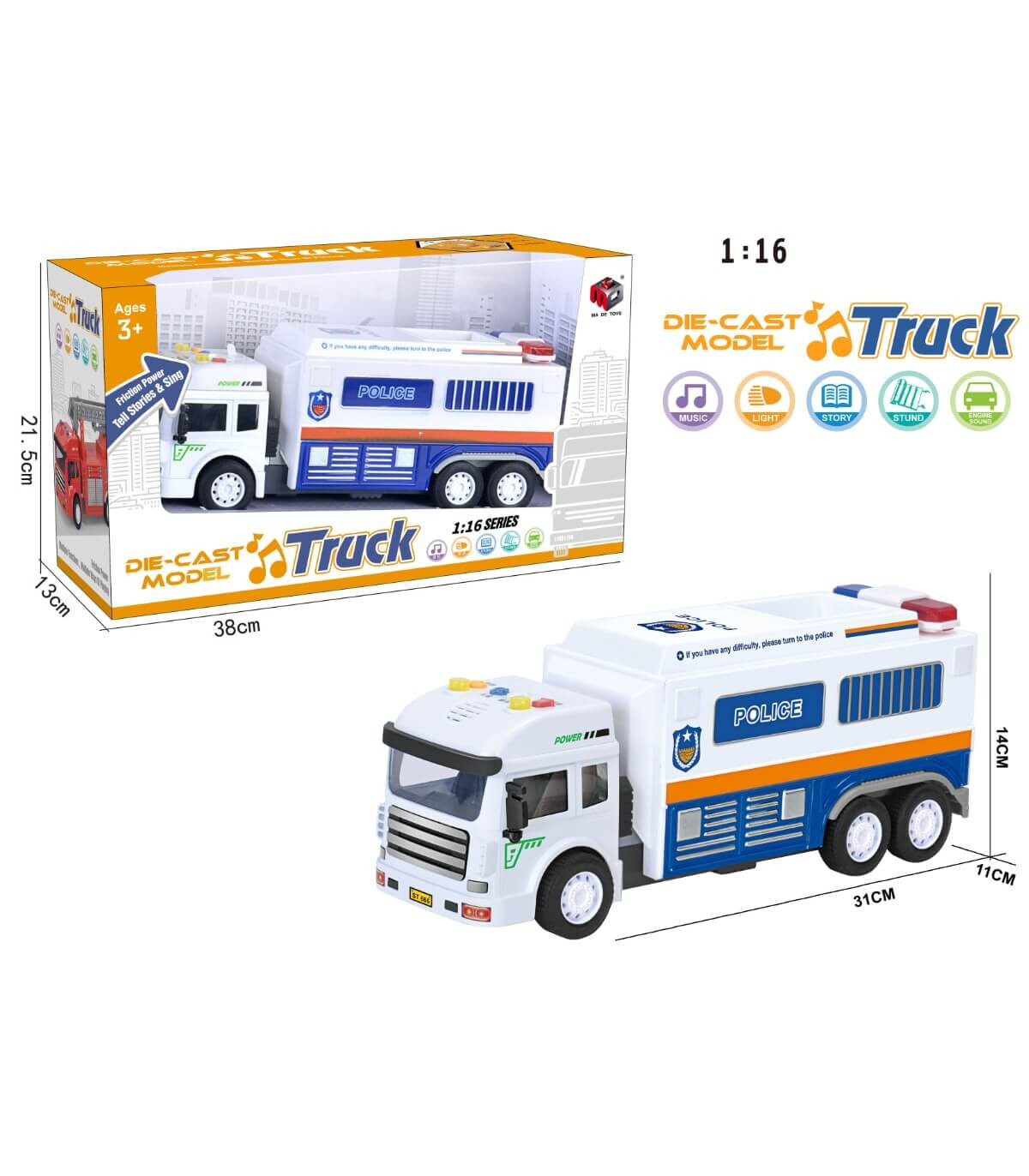 CAMION POLIȚIE PENTRU COPII CU SUNET ÎN CUTIE Armtoys