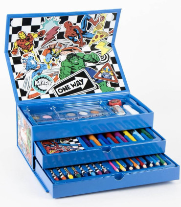 THREE-TIERED CASE WITH PENCILS, MARKERS, AND SPIDERMAN PAINTS Cerda