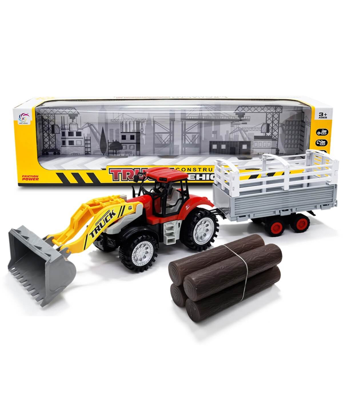 TRACTOR PENTRU COPII CU LOADER, REMORCĂ ȘI LEMNE ÎN CUTIE Armtoys