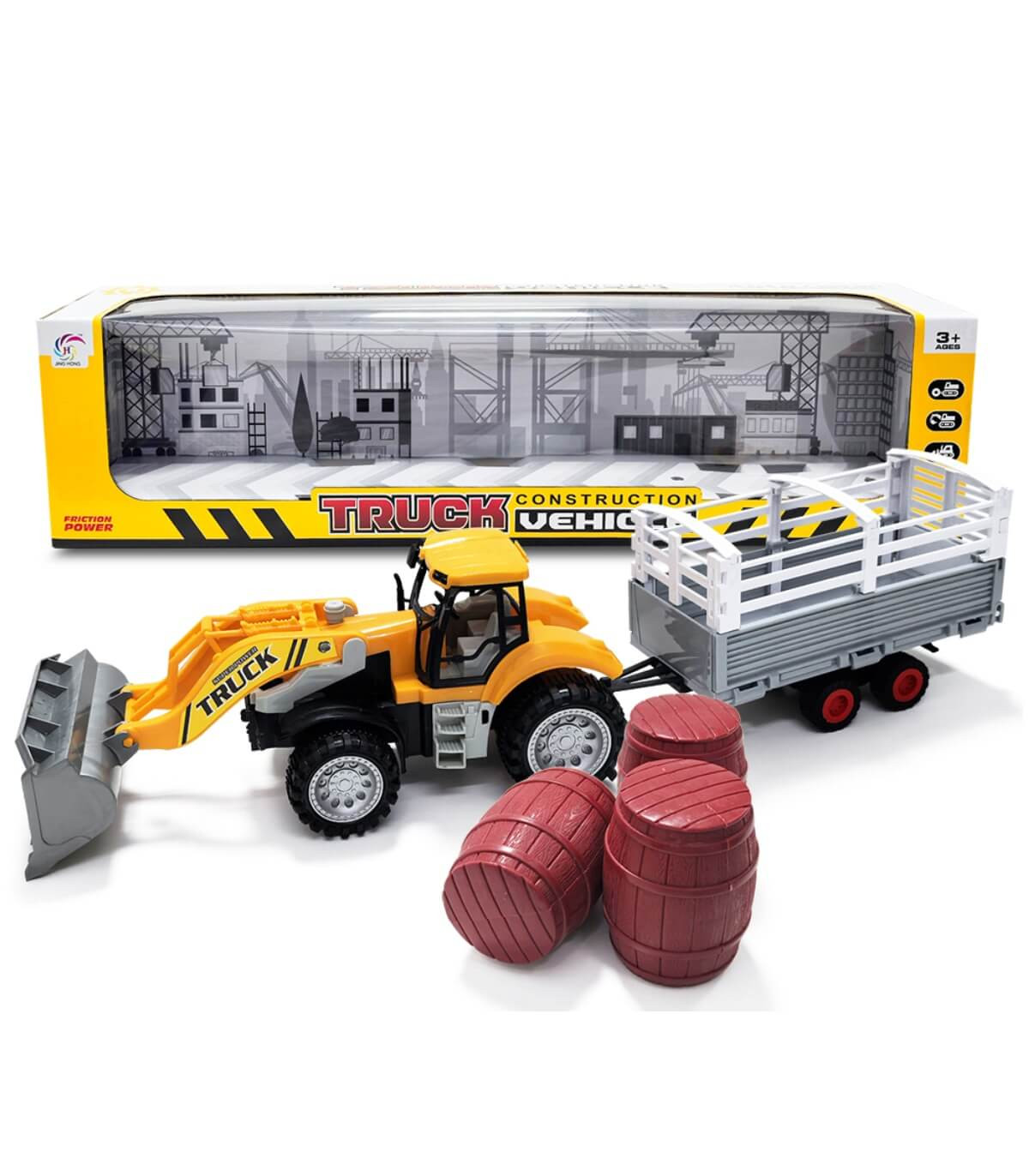 TRACTOR PENTRU COPII CU LOADER, REMORCĂ ȘI BIDON ÎN CUTIE Armtoys