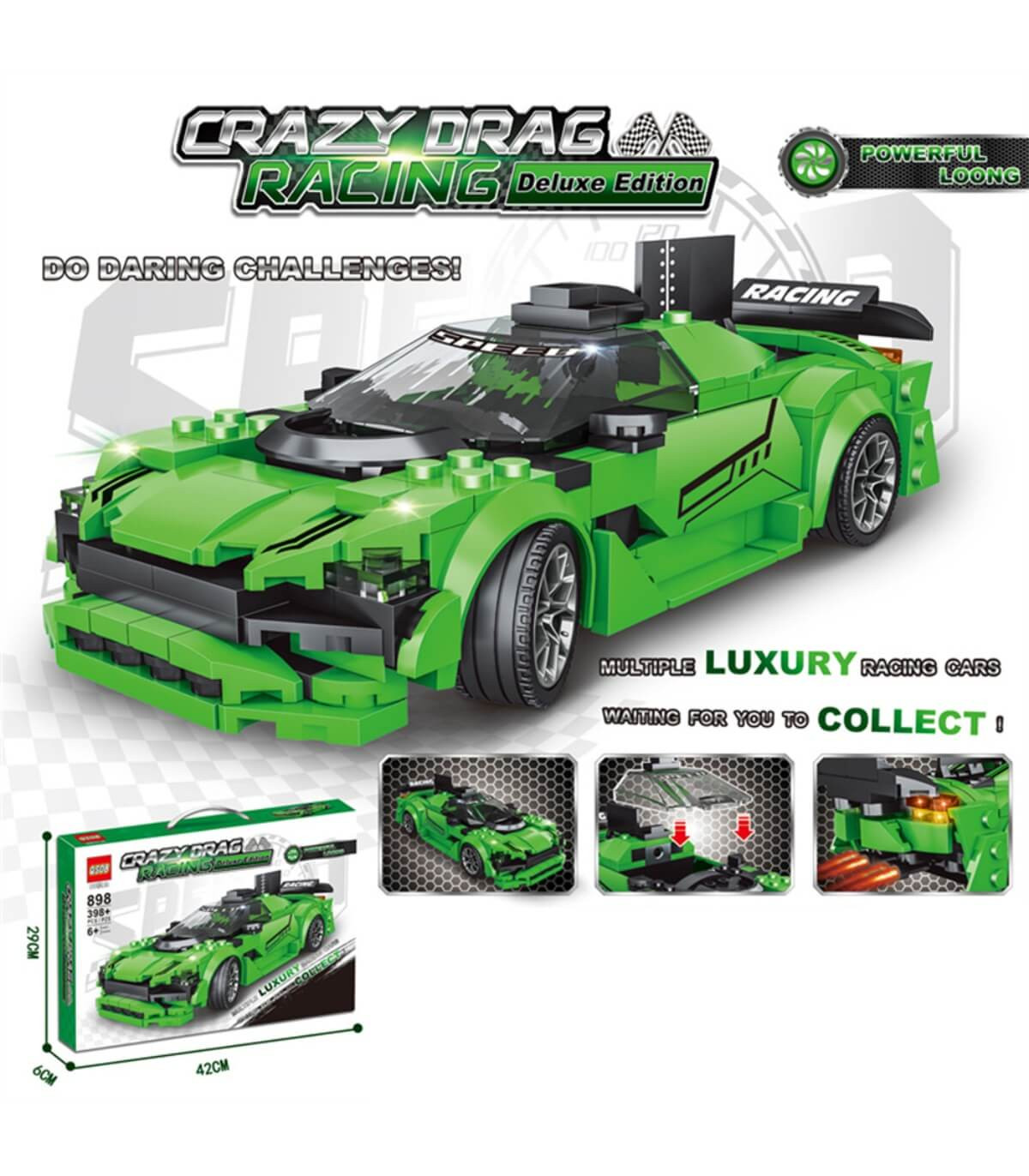 CONSTRUCTOR MAȘINĂ SPORT VERDE 398 PIESE Armtoys