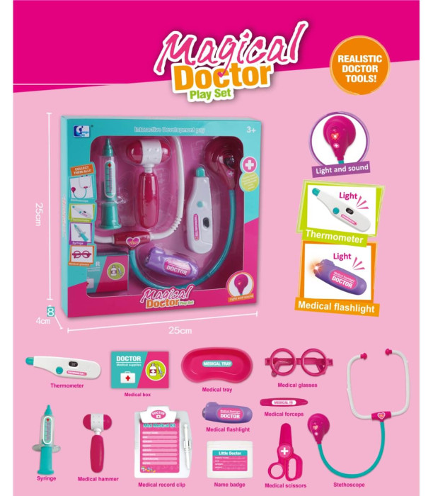 SET MEDICAL PENTRU COPII CU TERMOMETRU PE BATERII ÎN CUTIE Armtoys