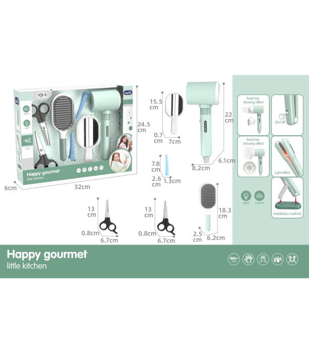 SET DE FRIZERIE PENTRU COPII CU BATERII ÎN CUTIE VERDE Armtoys