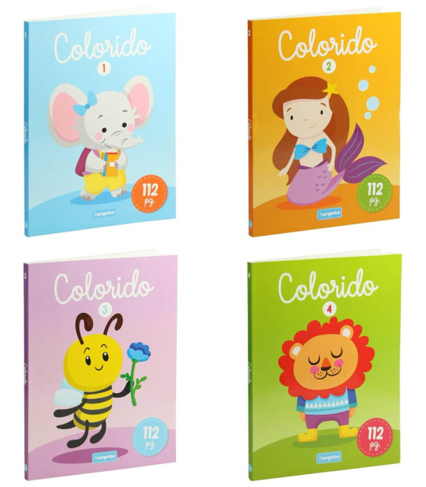 COLORING BOOK 112 PAGES COLORFUL ANIMALS 4 TYPES Europrice