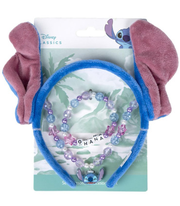 HEADBAND WITH EARS, BRACELET AND STITCH NECKLACE BLUE Cerda