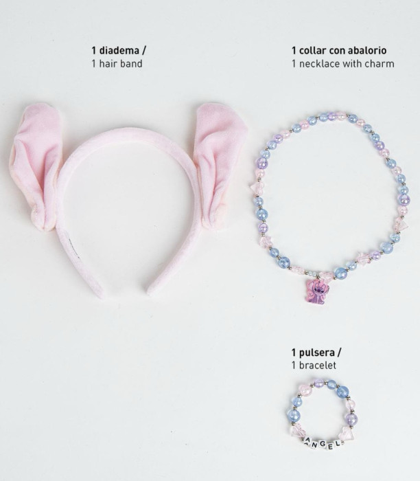 DIADEMĂ CU URECHI, BRĂȚARĂ ȘI COLIER STITCH ROZ Cerda