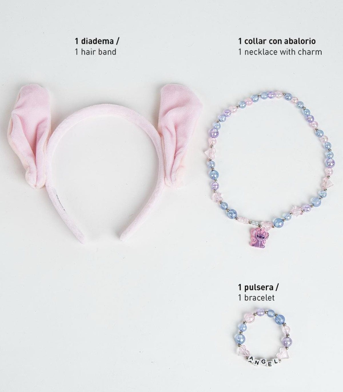DIADEMĂ CU URECHI, BRĂȚARĂ ȘI COLIER STITCH ROZ Cerda