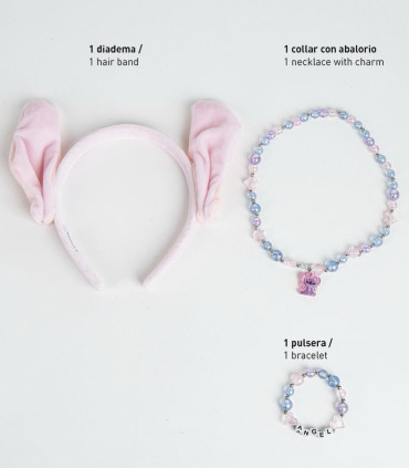 DIADEMĂ CU URECHI, BRĂȚARĂ ȘI COLIER STITCH ROZ Cerda