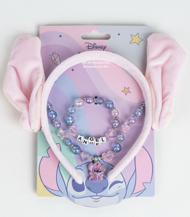 TIARA WITH EARS, BRACELET AND STITCH NECKLACE PINK Cerda